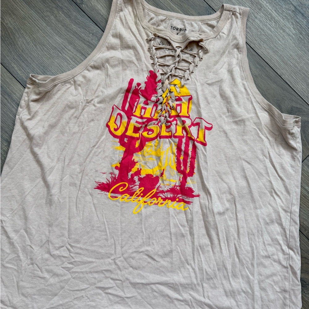 Torrid Tan Graphic Lace-Up Tank